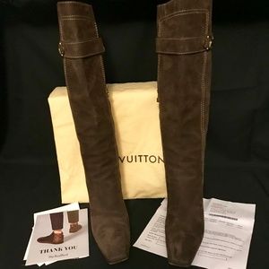 LV Suede Knee High Boots (Brown)